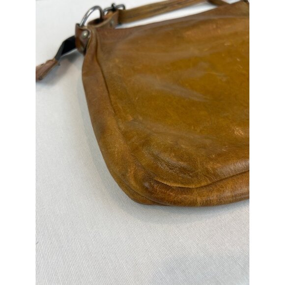 Vintage 70s Brown Leather Shoulder Bag Adjustable Strap Zipper Pocket - Picture 5 of 16